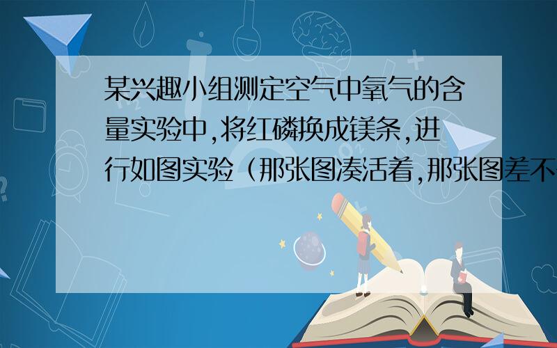 某兴趣小组测定空气中氧气的含量实验中,将红磷换成镁条,进行如图实验（那张图凑活着,那张图差不多是这样的,里面的红磷换成镁