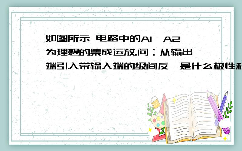 如图所示 电路中的A1、A2为理想的集成运放.问：从输出端引入带输入端的级间反馈是什么极性和组态?