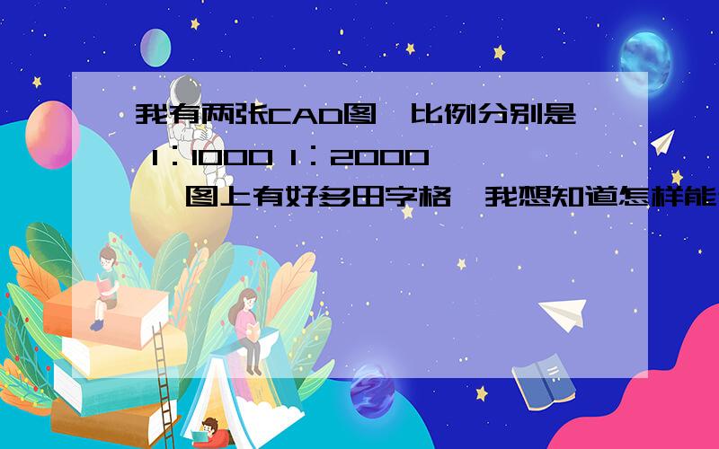 我有两张CAD图,比例分别是 1：1000 1：2000 ,图上有好多田字格,我想知道怎样能过比例计算出实际长度!