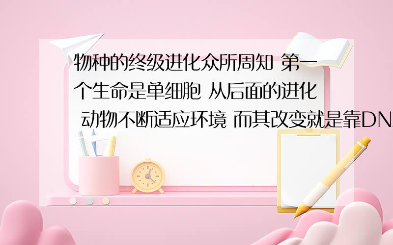 物种的终级进化众所周知 第一个生命是单细胞 从后面的进化 动物不断适应环境 而其改变就是靠DNA遗传的改变 那么人类以后