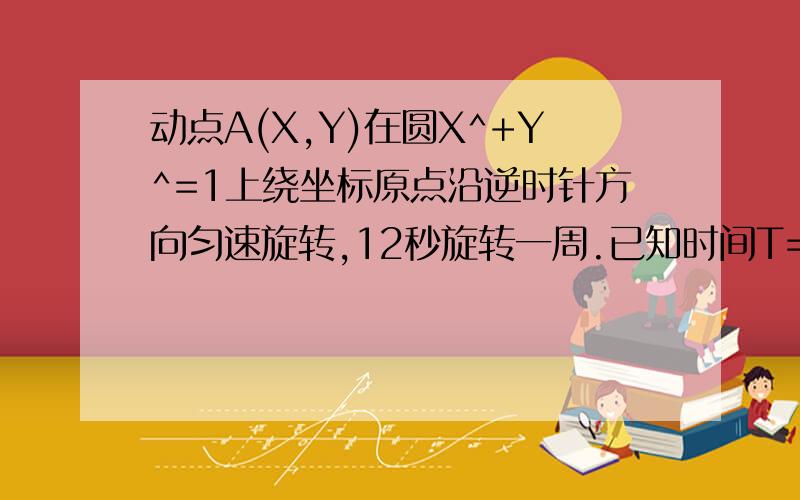 动点A(X,Y)在圆X^+Y^=1上绕坐标原点沿逆时针方向匀速旋转,12秒旋转一周.已知时间T=0,点A的坐标是（2/1