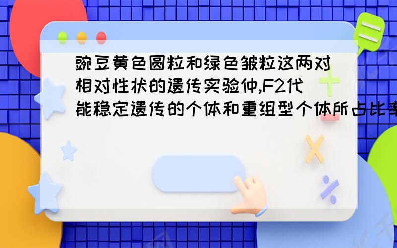 豌豆黄色圆粒和绿色皱粒这两对相对性状的遗传实验仲,F2代能稳定遗传的个体和重组型个体所占比率分别为?