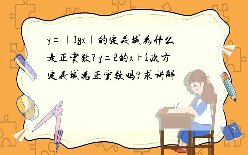 y=｜lgx｜的定义域为什么是正实数?y=2的x+1次方定义域为正实数吗?求讲解