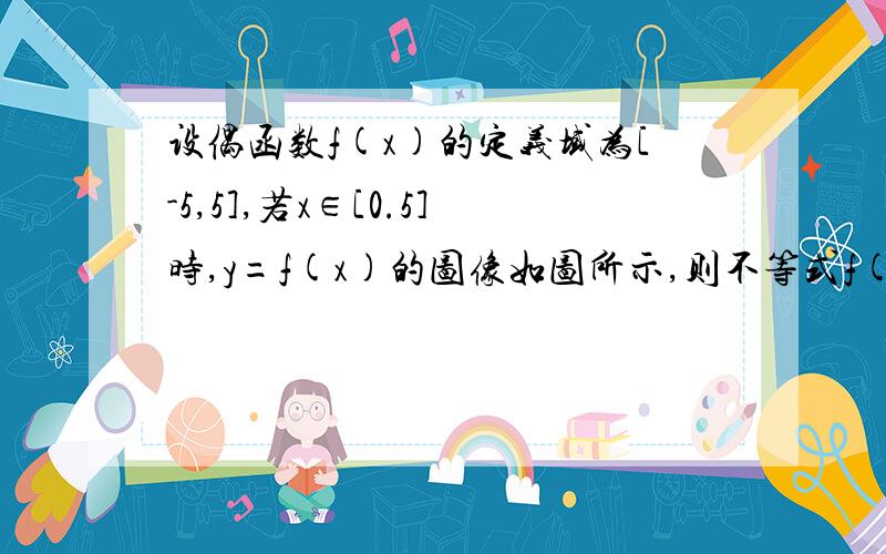 设偶函数f(x)的定义域为[-5,5],若x∈[0.5]时,y=f(x)的图像如图所示,则不等式f(x)