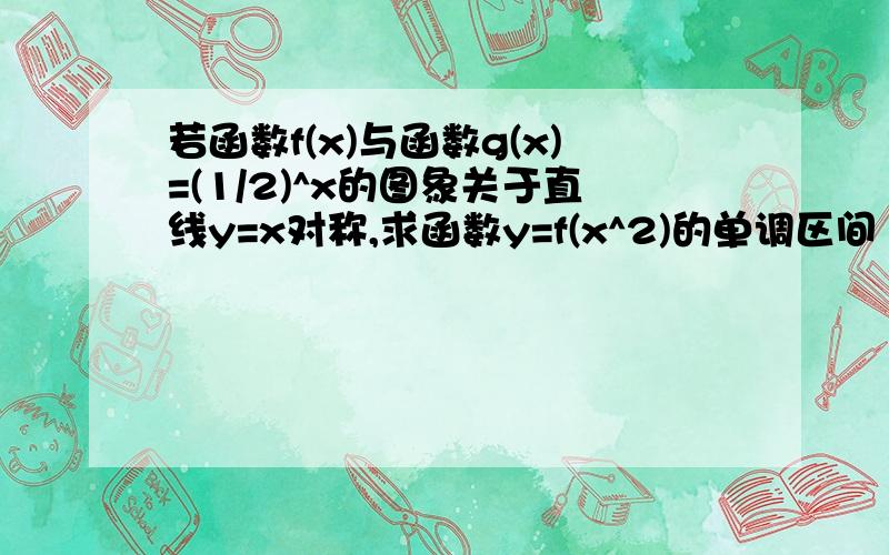 若函数f(x)与函数g(x)=(1/2)^x的图象关于直线y=x对称,求函数y=f(x^2)的单调区间