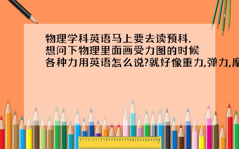 物理学科英语马上要去读预科.想问下物理里面画受力图的时候各种力用英语怎么说?就好像重力,弹力,摩擦力神马的,越详细越好!