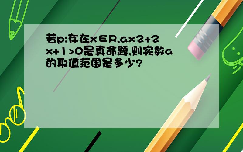 若p:存在x∈R,ax2+2x+1>0是真命题,则实数a的取值范围是多少?