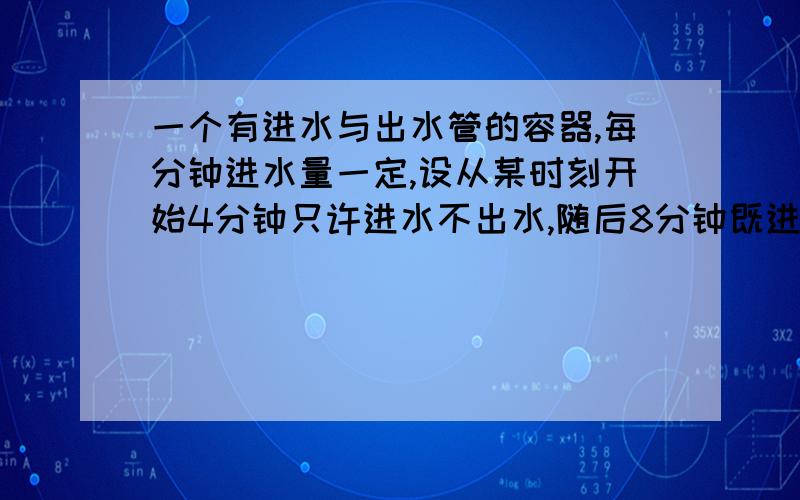 一个有进水与出水管的容器,每分钟进水量一定,设从某时刻开始4分钟只许进水不出水,随后8分钟既进水又出水,容器内水量y升与