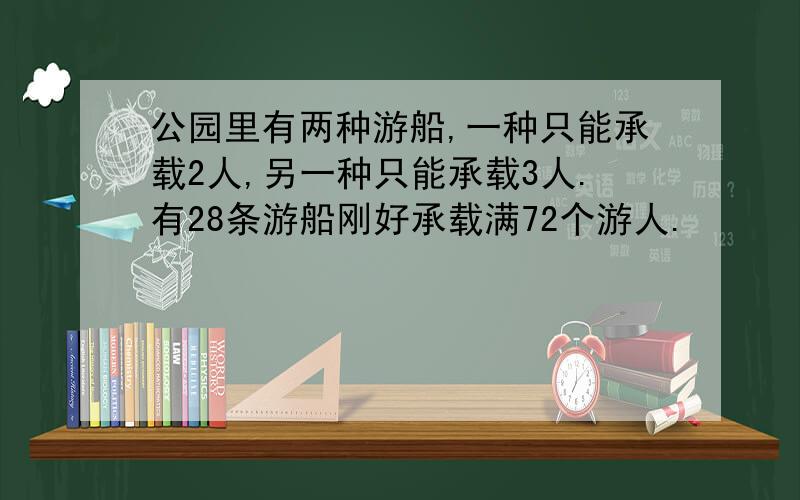 公园里有两种游船,一种只能承载2人,另一种只能承载3人.有28条游船刚好承载满72个游人.