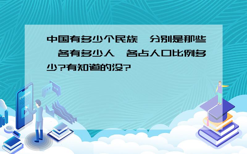 中国有多少个民族,分别是那些,各有多少人,各占人口比例多少?有知道的没?