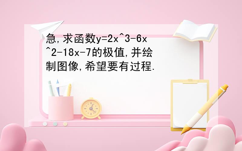 急,求函数y=2x^3-6x^2-18x-7的极值,并绘制图像,希望要有过程.