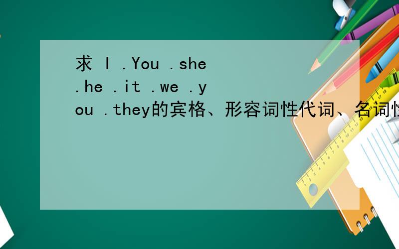 求 I .You .she .he .it .we .you .they的宾格、形容词性代词、名词性代词.