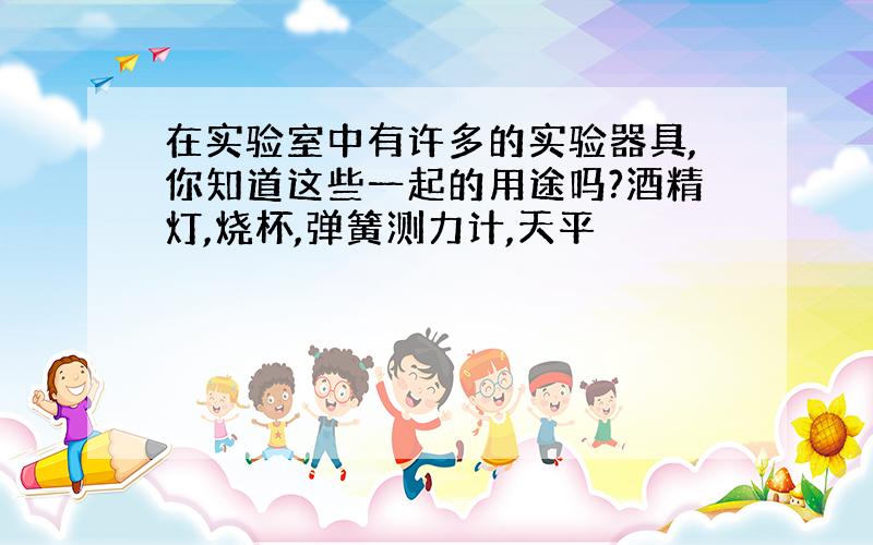 在实验室中有许多的实验器具,你知道这些一起的用途吗?酒精灯,烧杯,弹簧测力计,天平