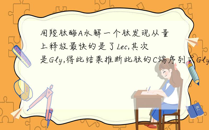 用羧肽酶A水解一个肽发现从量上释放最快的是了Lec,其次是Gly,得此结果推断此肽的C端序列式Gly-lec