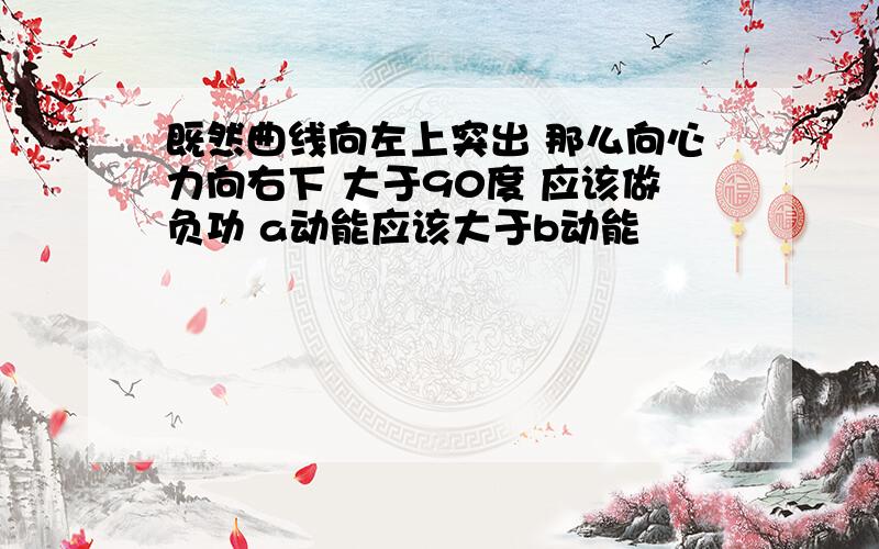 既然曲线向左上突出 那么向心力向右下 大于90度 应该做负功 a动能应该大于b动能