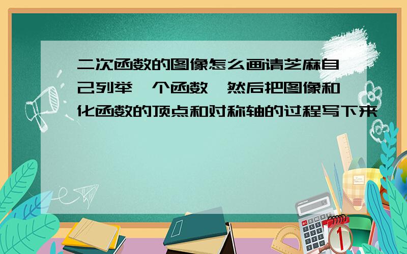 二次函数的图像怎么画请芝麻自己列举一个函数,然后把图像和化函数的顶点和对称轴的过程写下来