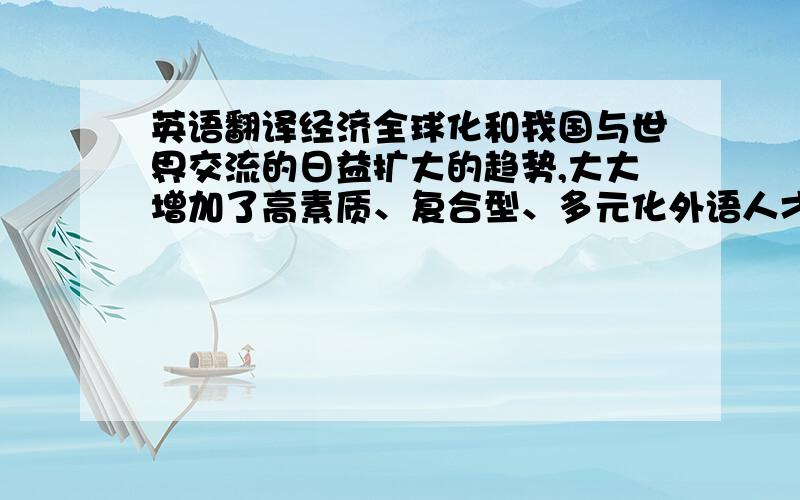 英语翻译经济全球化和我国与世界交流的日益扩大的趋势,大大增加了高素质、复合型、多元化外语人才的需求.为了适应这一变化的趋