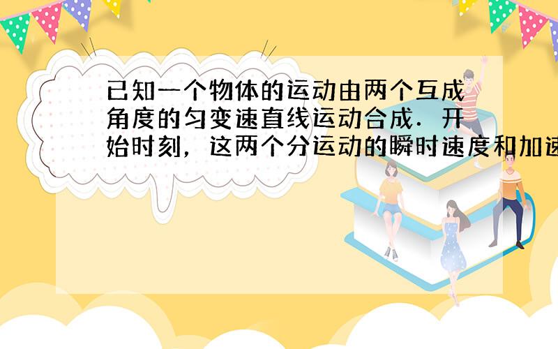 已知一个物体的运动由两个互成角度的匀变速直线运动合成．开始时刻，这两个分运动的瞬时速度和加速度如图所示．这个物体的运动是