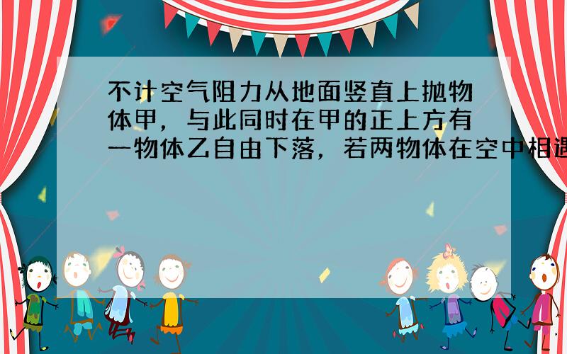 不计空气阻力从地面竖直上抛物体甲，与此同时在甲的正上方有一物体乙自由下落，若两物体在空中相遇时速率相等，则（　　）