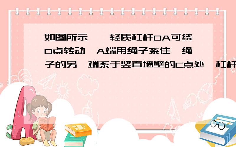 如图所示,一轻质杠杆OA可绕O点转动,A端用绳子系住,绳子的另一端系于竖直墙壁的C点处,杠杆处于水平静止状态