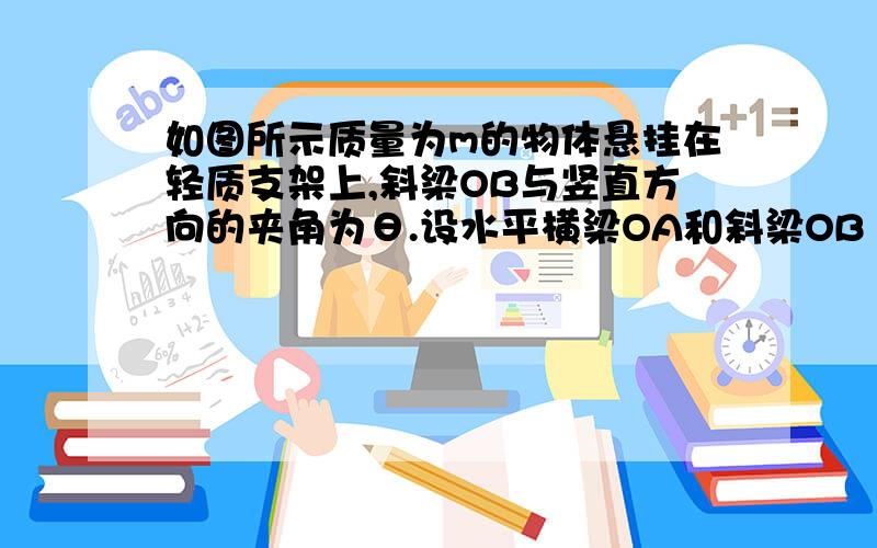 如图所示质量为m的物体悬挂在轻质支架上,斜梁OB与竖直方向的夹角为θ.设水平横梁OA和斜梁OB