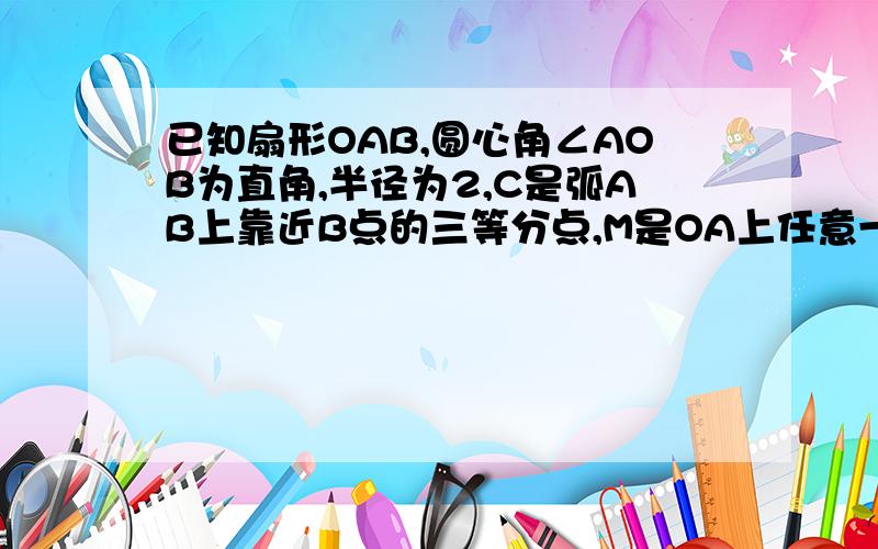 已知扇形OAB,圆心角∠AOB为直角,半径为2,C是弧AB上靠近B点的三等分点,M是OA上任意一点,则向量MC?向量OB