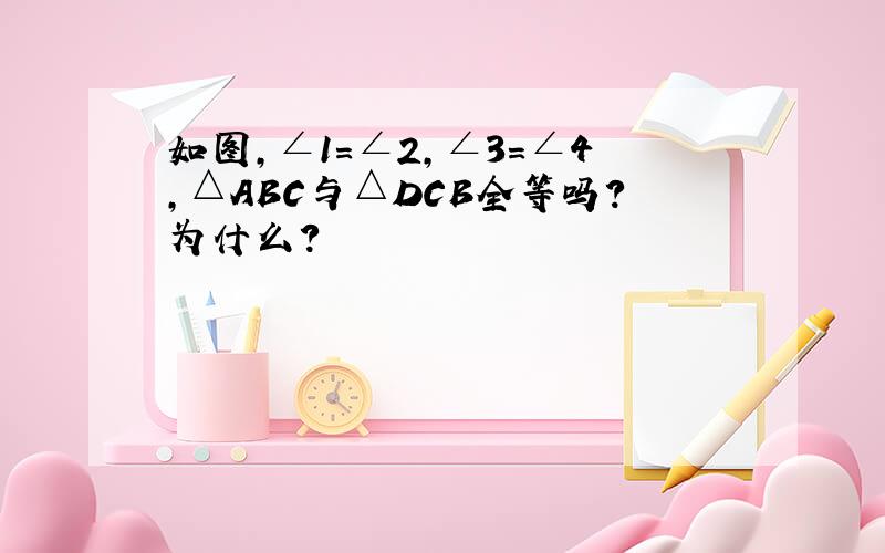 如图，∠1=∠2，∠3=∠4，△ABC与△DCB全等吗？为什么？