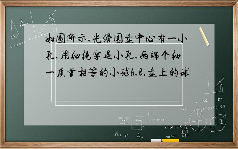 如图所示,光滑圆盘中心有一小孔,用细绳穿过小孔,两端个细一质量相等的小球A,B,盘上的球