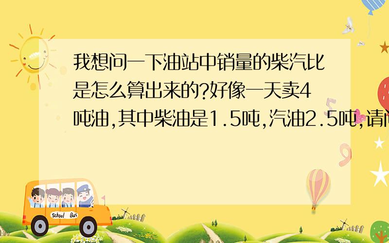 我想问一下油站中销量的柴汽比是怎么算出来的?好像一天卖4吨油,其中柴油是1.5吨,汽油2.5吨,请问这天的柴汽