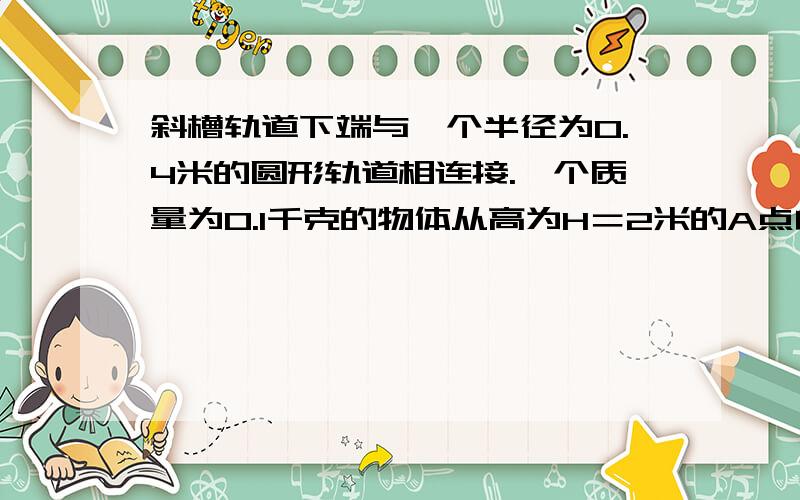 斜槽轨道下端与一个半径为0.4米的圆形轨道相连接.一个质量为0.1千克的物体从高为H＝2米的A点由静止开始滑下,运动到圆