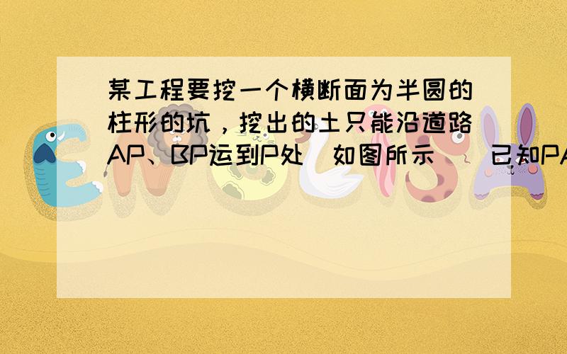 某工程要挖一个横断面为半圆的柱形的坑，挖出的土只能沿道路AP、BP运到P处（如图所示）．已知PA=100 m，