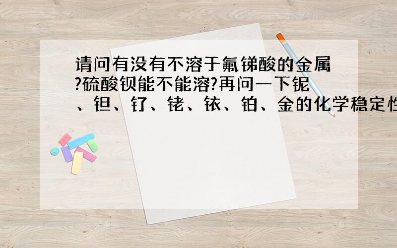 请问有没有不溶于氟锑酸的金属?硫酸钡能不能溶?再问一下铌、钽、钌、铑、铱、铂、金的化学稳定性排序是什么?