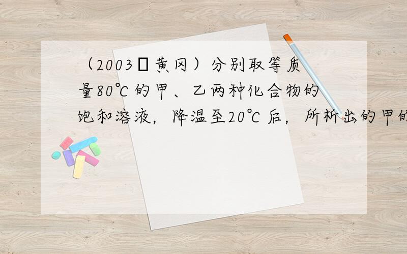 （2003•黄冈）分别取等质量80℃的甲、乙两种化合物的饱和溶液，降温至20℃后，所析出的甲的质量比乙的大（甲和乙均不含