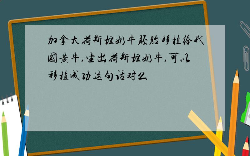 加拿大荷斯坦奶牛胚胎移植给我国黄牛,生出荷斯坦奶牛,可以移植成功这句话对么