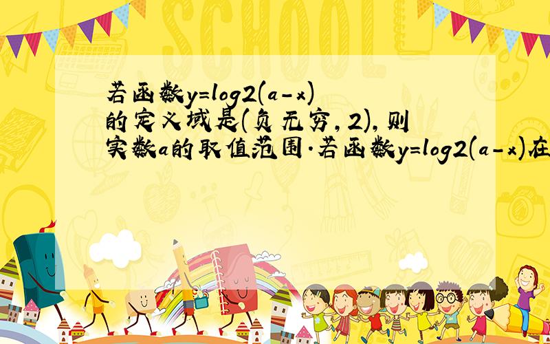 若函数y=log2(a-x)的定义域是(负无穷,2),则实数a的取值范围.若函数y=log2(a-x)在区间(负无穷,2