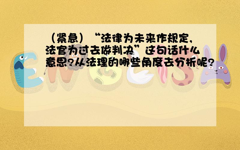 （紧急）“法律为未来作规定,法官为过去做判决”这句话什么意思?从法理的哪些角度去分析呢?