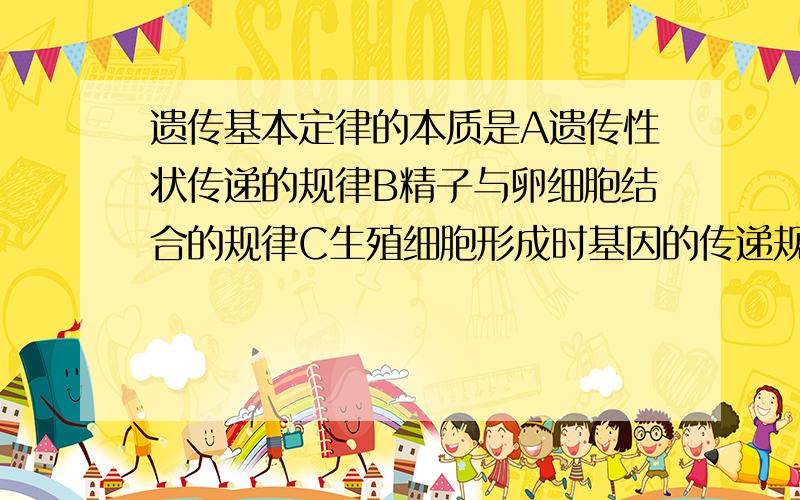 遗传基本定律的本质是A遗传性状传递的规律B精子与卵细胞结合的规律C生殖细胞形成时基因的传递规律D生物性状表现的一般规律