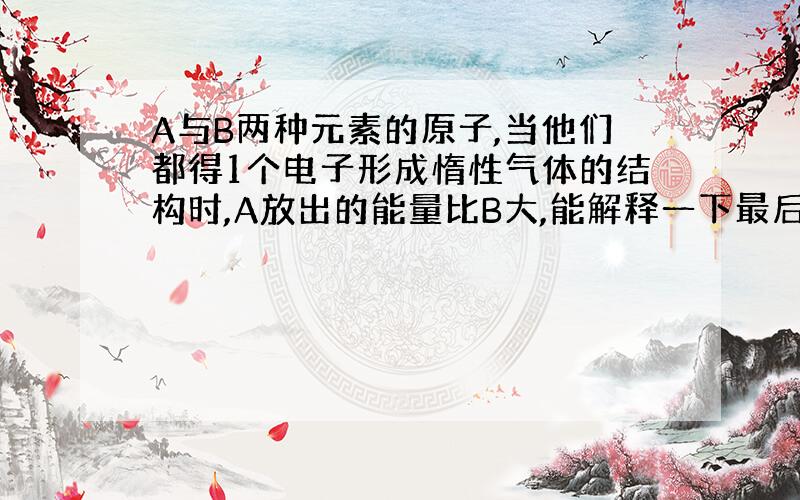 A与B两种元素的原子,当他们都得1个电子形成惰性气体的结构时,A放出的能量比B大,能解释一下最后一句话么