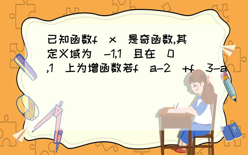 已知函数f（x）是奇函数,其定义域为（-1,1）且在[0,1]上为增函数若f(a-2)+f(3-a)