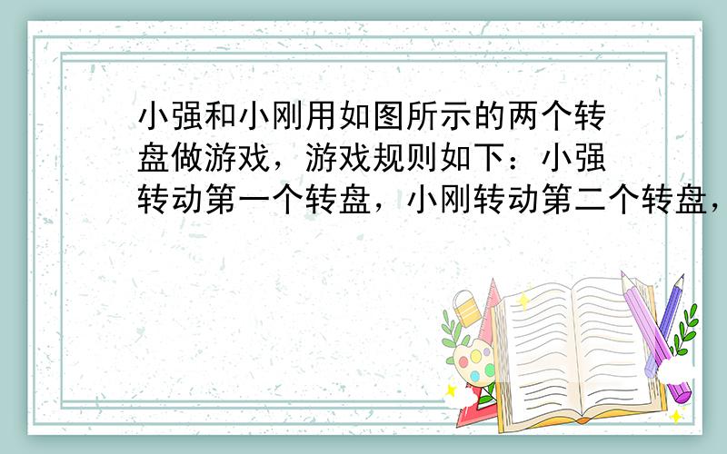 小强和小刚用如图所示的两个转盘做游戏，游戏规则如下：小强转动第一个转盘，小刚转动第二个转盘，当两个转盘停止时，指针指向偶