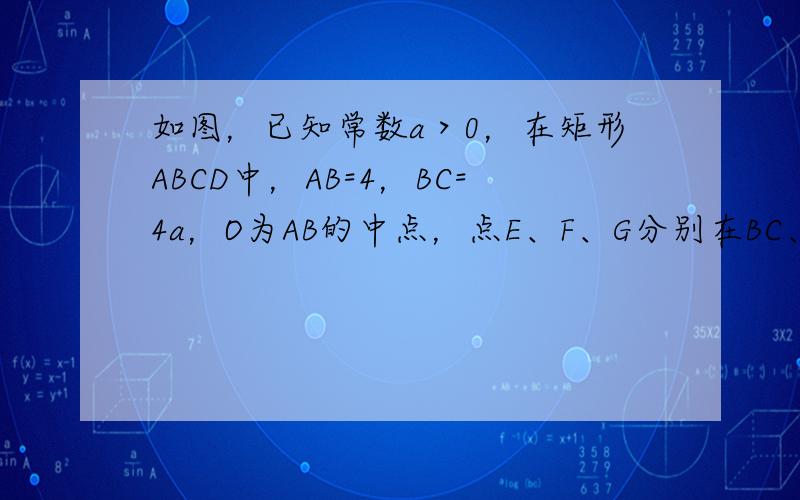 如图，已知常数a＞0，在矩形ABCD中，AB=4，BC=4a，O为AB的中点，点E、F、G分别在BC、CD、DA上移动，