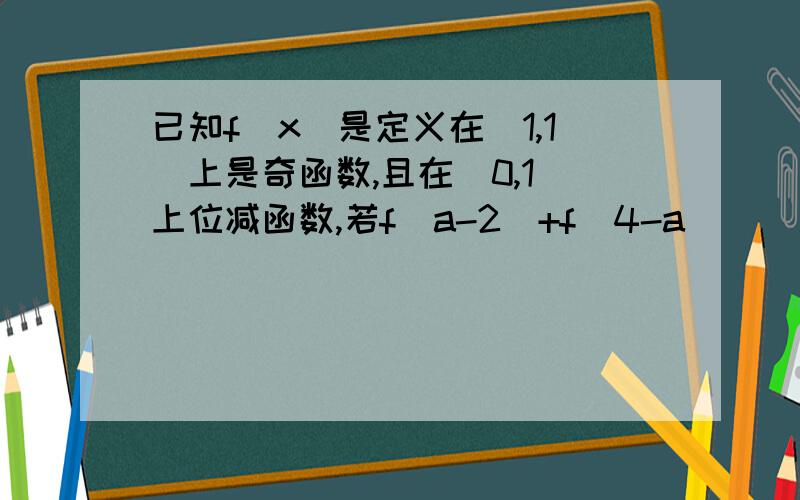 已知f（x）是定义在（1,1)上是奇函数,且在(0,1)上位减函数,若f(a-2)+f(4-a)