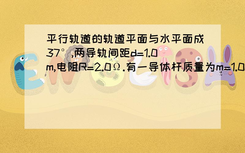 平行轨道的轨道平面与水平面成37°,两导轨间距d=1.0m,电阻R=2.0Ω.有一导体杆质量为m=1.0m,静止地放在轨