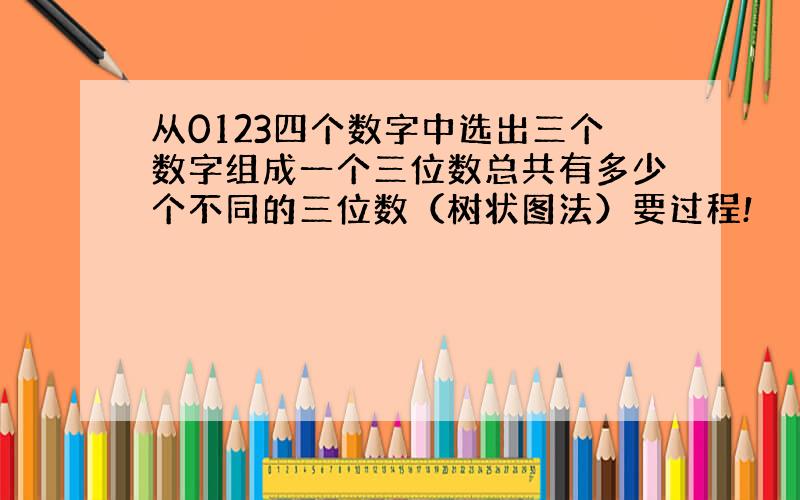 从0123四个数字中选出三个数字组成一个三位数总共有多少个不同的三位数（树状图法）要过程!