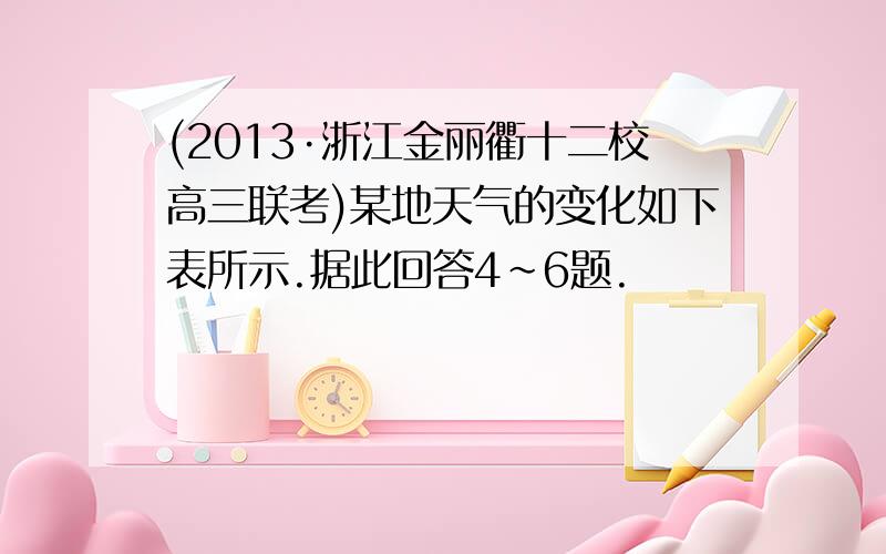 (2013·浙江金丽衢十二校高三联考)某地天气的变化如下表所示.据此回答4～6题.