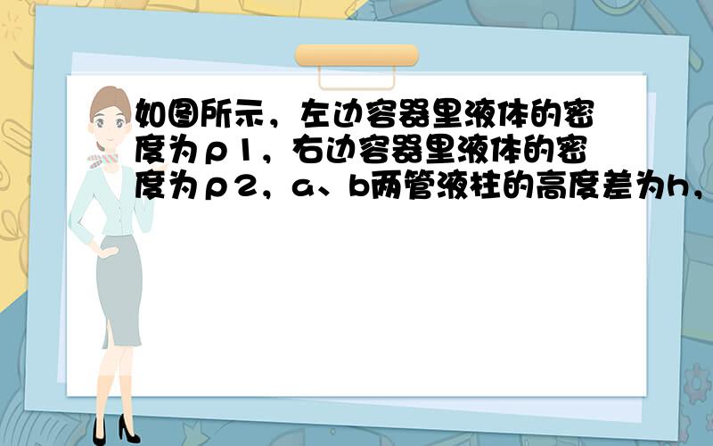 如图所示，左边容器里液体的密度为ρ1，右边容器里液体的密度为ρ2，a、b两管液柱的高度差为h，容器A中气体的压强为p0-