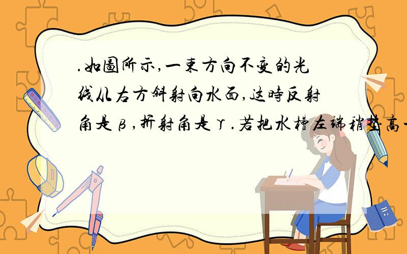 .如图所示,一束方向不变的光线从右方斜射向水面,这时反射角是β,折射角是γ.若把水槽左端稍垫高一点,等水面重新平静后,反