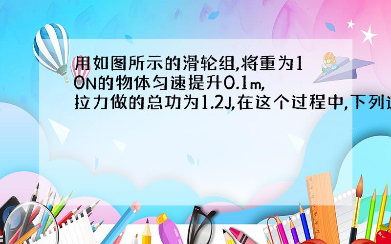 用如图所示的滑轮组,将重为10N的物体匀速提升0.1m,拉力做的总功为1.2J,在这个过程中,下列说法错误的是