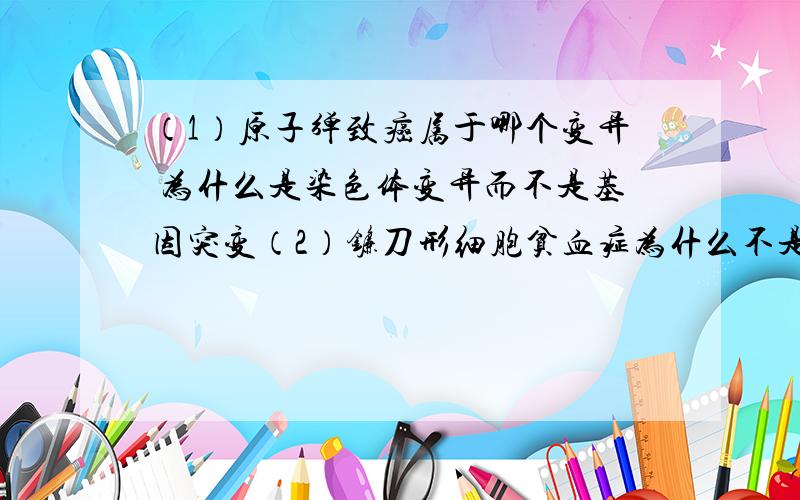 （1）原子弹致癌属于哪个变异 为什么是染色体变异而不是基因突变（2）镰刀形细胞贫血症为什么不是碱基对