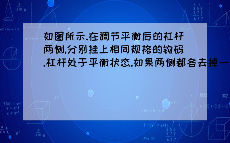 如图所示.在调节平衡后的杠杆两侧,分别挂上相同规格的钩码,杠杆处于平衡状态.如果两侧都各去掉一个钩码,则 &n